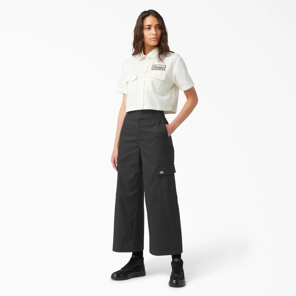 Dickies Twill Cropped Cargo Pants Womens 6R 26" Inseam Black Regular High Rise